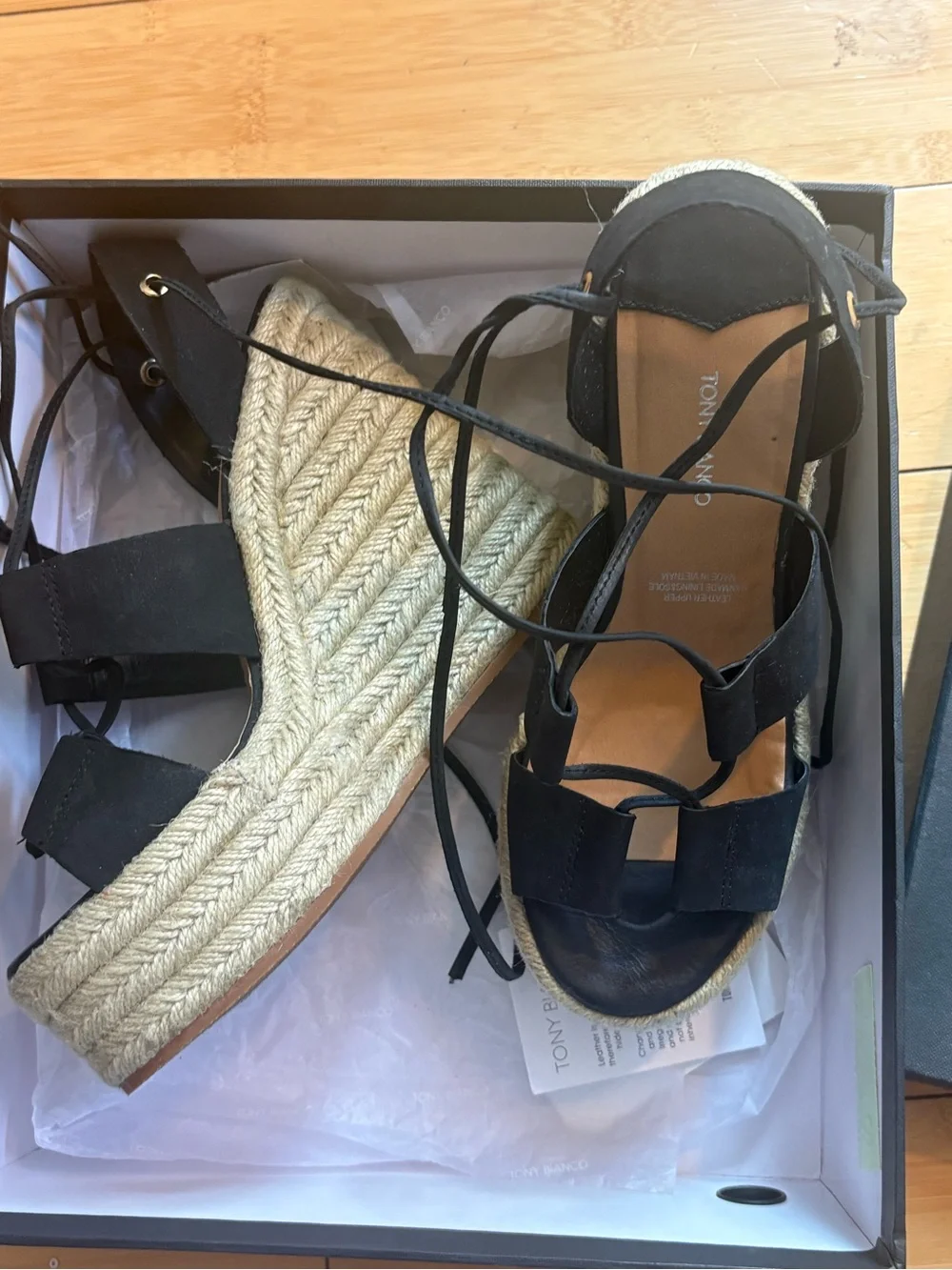 Tony Bianco Black Espadrille Wedge Lace-Up Sandals